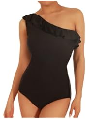 Apparel: Cloris Murphy Lingerie Sexy One Shoulder Ruffled One Piece Monokini Swimwear BN205BK One Size Black