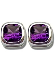 8X8mm Checkercut Amethyst Bezel Earring