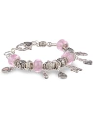 Its a Girl! Silver Tone Metal and Glass Bead Charm Bracelet, 7.5"