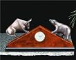 Executive Gift Wall Street Stock Market Brass Bull and Bear Sculpture Desk Clock