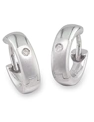 Silver with Diamonds - Two-Tone Huggie Diamond Silver Earrings