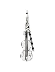 Sterling Silver 3-D Violin and Antiqued Bow w/Lobster Claw Clasp Clasp Charm