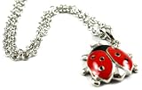 Adorable Open Winged Ladybug Charm Necklace Silver Tone