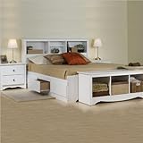 Prepac Monterey White Queen Wood Platform Storage Bed 3 Piece Bedroom Set