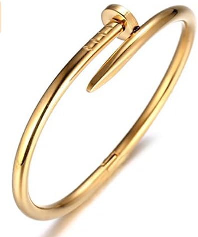 Oneer 18k Gold Platinum Plated Stainless Steel Nail Cuff Bangles Bracelets for Women 4 Colors