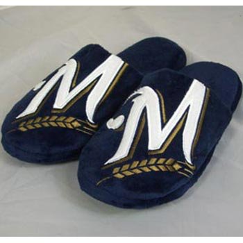 Milwaukee Brewers MLB Big Logo Hard Sole Slide Slippers, Medium