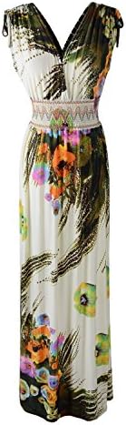 Younk Women's Bohemian Jungle Yellow Print Long Beach Maxi Dresses Color Multi Size XL