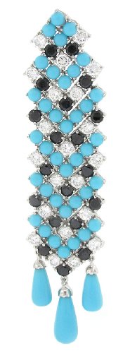 Woven w/Love - Dangle Pendant - Blue Turquoise, Black & White CZs - .925 Sterling Silver