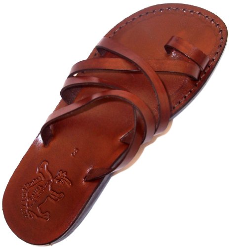 Unisex Adults/Children Genuine Leather Biblical Sandals / Flip flops (Jesus - Yashua) Bethlehem Style I - Holy Land Market Camel Trademark
