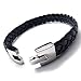 KONOV Men's Leather Bracelet, Stainless Steel Clasp, Black Silver, 9 Inch
