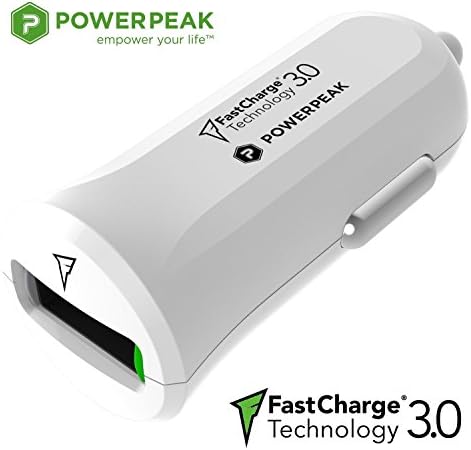 PowerPeak FastCharge3.0 USB Car Charger (compatible with All Qualcomm QuickCharge 2.0 QC2.0 Devices) (White)