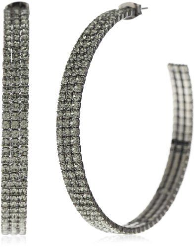 Leslie Danzis Crystal With Gunmetal Plating Hoop Earrings