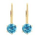 2.00 Ct 6mm Round Blue Topaz Gold Plated Leverback Earrings