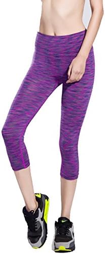 Compression Capri Pants For Women - 3/4 Length Yoga Running Workout Exercise Print Active Leggings (s/m, purple)
