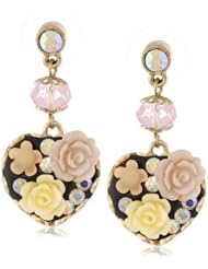 Betsey Johnson "Fabulous Flowers" Flower Heart Drop Earrings