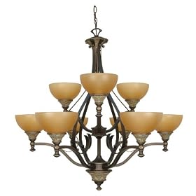 Nuvo Lighting 60/2479 Rockport 9-Light Two Tier Chandelier with Sepia Glass, Dorado Bronze