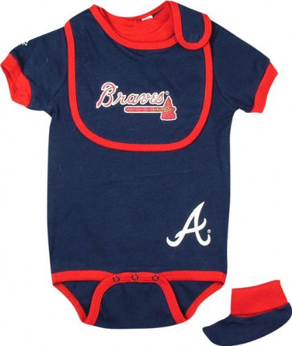 Atlanta Braves Baby Bib and Bootie Creeper Set