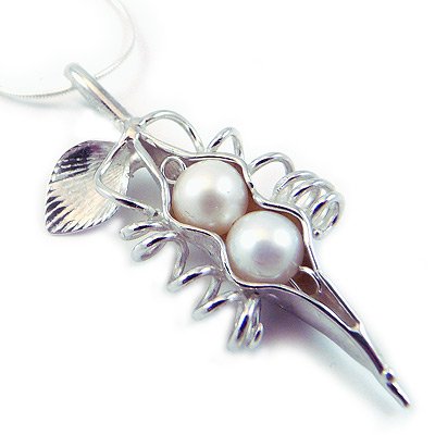 image Deals  Pea Pod Necklace - Sterling Silver with Two White Freshwater Pearls