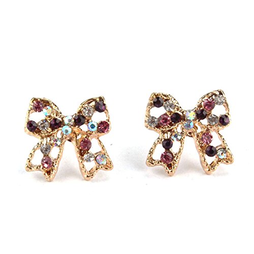 Suppion Colorful Rhinestone Bowknot Ear Stud Earrings Women Lady Party Gift