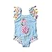 Kids Toddler Baby Girl One Piece Swimsuit Beach Wear Striped Flamingo Tassels Swimwear Bathing Suits 2-3 Years Blue/Pink