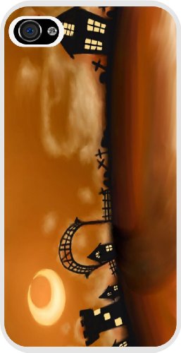 Rikki KnightTM Halloween Graveyard on Orange Silhouette White Hard Case Cover for Apple iPhone® 4 & 4s Universal: Verizon - Sprint - AT&T - Unisex - Ideal Gift for all occassions!