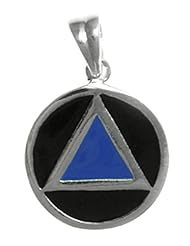 Alcoholics Anonymous AA Symbol Pendant, #1030, Sterling Silver, Black Enamel Circle with Blue Enamel Triangle