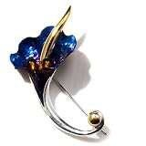 Titanium Collection Certified Genuine Honey Amber, Titanium and Sterling Silver Flower Pin