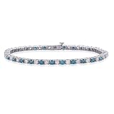 14K White Gold 3 ct. Blue and White Diamond 4 Prong Bracelet