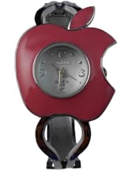 BestOfferBuy Women Cute Bitten Apple Metal Bangle Bracelet Wrist Watch Red