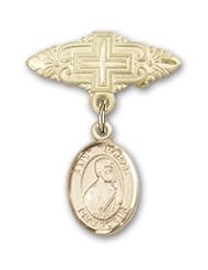Gold Filled Baby Badge with St. Thomas the Apostle Charm and Badge Pin with Cross
