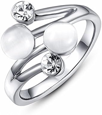ROXI 18K Platitum Plated Double Opal Ring for Women Best Gifts Idea (Available in Sizes 6 7 8)
