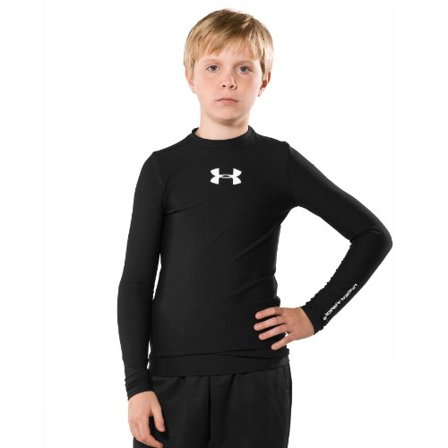 Boys' ColdGear® Longsleeve Crew Tops by Under Armour Youth Large Black On Sale