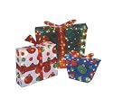 Lighted Wrapped Boxed Gift Lawn Ornament Set Red, Green, and Blue, 3-Piece