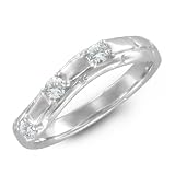 3 Stone Diamond Wedding Ring 18k White Gold (G, SI1, 0.18 cttw) 3MM, Free Ring Engraving (Size 4 to Size 9)