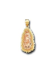 14K Yellow 2 Tone Gold Virgin Guadalupe Charm Pendant