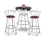Chrome Bar Table & 2 Chrome 29" Burgundy Vinyl Seat Barstools