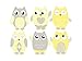 Owl Fabric Wall Decals, Set of 6 Owls, 4 Color Options, 4 Size Options, Non-Toxic, Reusable, Repositionable, Yellow, Grey, White, Size Small - 6