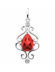 14K White Gold Pear Cut Chatham Created Ruby and Diamond Pendant -- LIFETIME WARRANTY