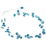 Freshwater Pearl Necklace with Chipped Gemstones - Blue - 18'' Length