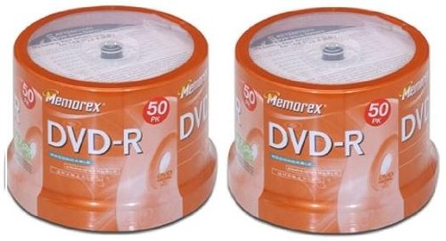 Memorex (2) 50 Pack 16X DVD-R Spindle Total of 100 Disks