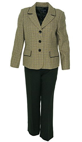 Even Picone Women's Tweed Jacket Solid Pant Suit Set, Size 18, Mustard Black