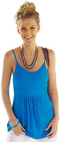 Women Vicose Spandex Spaghetti Strap Cami Tunic Knit Top (Blue, Small)