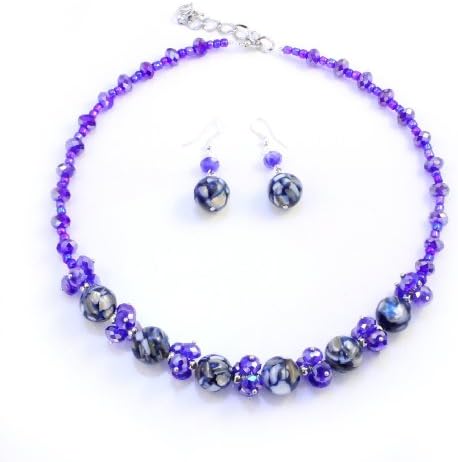 Cobalt Blue Mosaic Marble and Crystal Cluster Jewelry Set