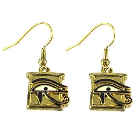 Goldtone Egyptian Wedjat Dangle Earrings Eye Of Horus