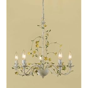 Chandelier 5 light fixture antique cream finish yellow flowers Grace by AF Lighting