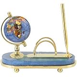 3 Marine Blue Gemstone Globe Pen Set with Letter Holder