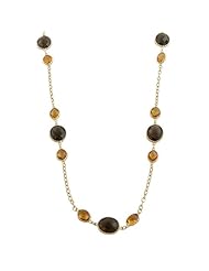 14 Karat Yellow Gold Oval Faceted Smokey Quartz & Citrine Necklace (17 Inch)