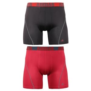 adidas Men's Sport Performance ClimaCool Boxer Brief (Pack of 2), Black/Thunder Grey and Real Red/Black, Medium/Waist Size 32-34