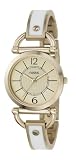 Fossil ES2474 Ladies White Enamel Bangle Watch with Gold Ip and Gold Dial
