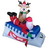5 Foot Long Lighted Christmas Inflatable Santa Claus and Reindeer Yard Decoration